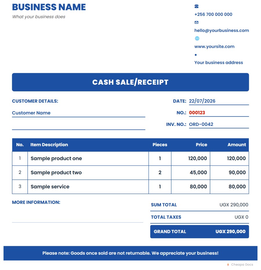 Blue Gadget Receipt